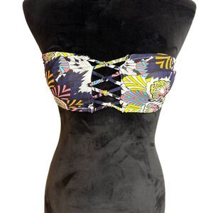 H&M Bikini Top Women Size 6 Blue Floral Design